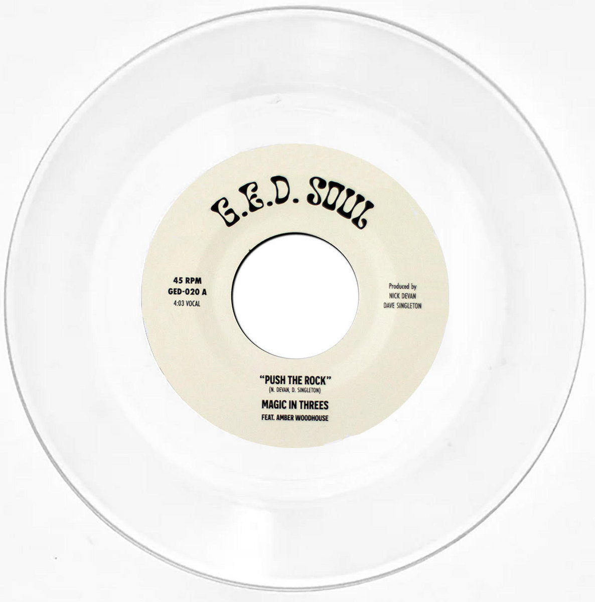 Magic In Threes ft. Amber Woodhouse - "Push the Rock" 7" Clear Vinyl image 0